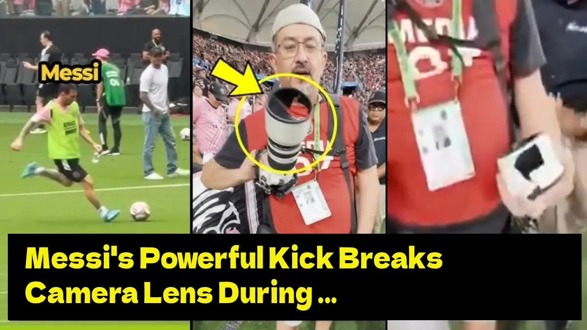 Lionel Messi missed the goal and destroyed a camera lens
