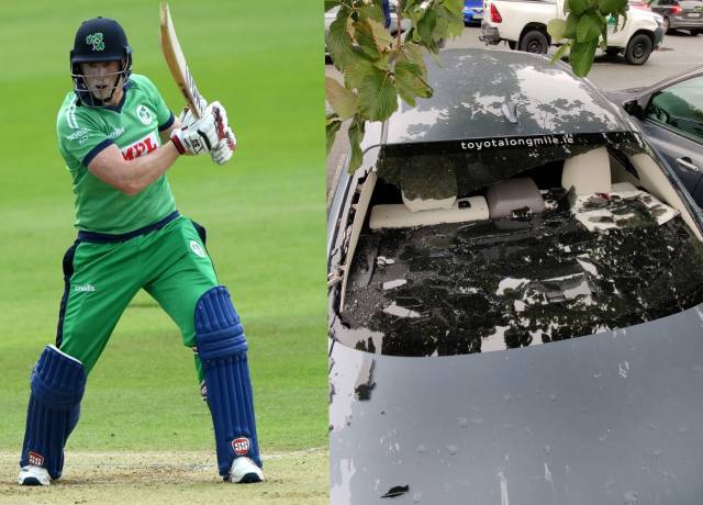 Kevin O'Brien smashes own car's windscreen with a six