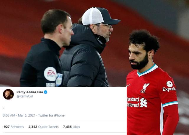 A tweet from Mohamed Salah's agent to coach Jurgen Klopp