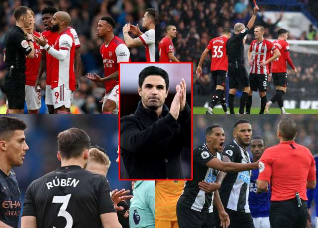 Premier League Clubs With Most Sent-Offs Since Mikel Arteta's Took Over